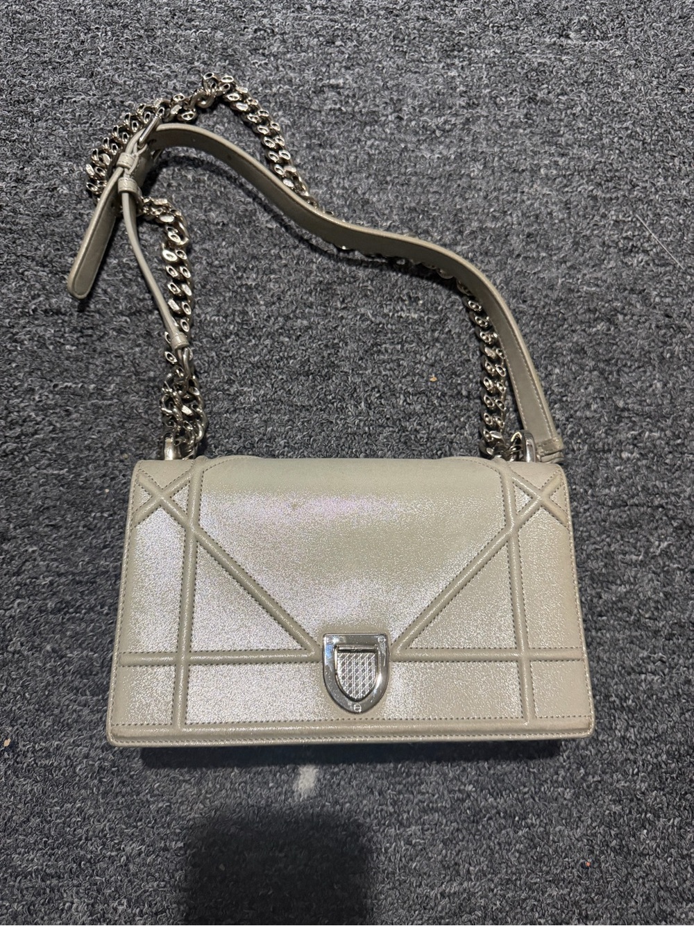 Christian Louboutin Grey Structured Leather Shoulder Bag with Chain Strap